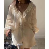 ベージュ | 透け感 フリル クロップド ブラウス | Bifrost