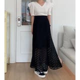 ブラック | レース フレア ロングスカート | Bifrost