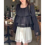 ブラック | スクエアネック レースヘム クロップドトップス | Bifrost