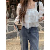 ホワイト | フリル レース クロップド ブラウス | Bifrost