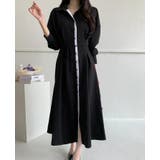 ブラック | ピンストライプ ロングシャツワンピース | Bifrost