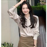 ベージュ | ネクタイ風 デザイン 長袖 ブラウス | Bifrost