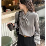 グレー | ネクタイ風 デザイン 長袖 ブラウス | Bifrost