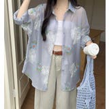 ブルー | 花柄刺繍シアーシャツ | Bifrost