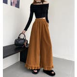キャメル | 秋冬 ゆったりフリルヘムコーデュロイワイドパンツ | Bifrost