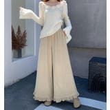 ベージュ | 秋冬 ゆったりフリルヘムコーデュロイワイドパンツ | Bifrost