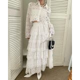 ホワイト | 透かし編み ショート丈 ブラウス ロングスカート 2 点セット | Bifrost