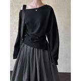 ブラック | オフショルダー ドレープ ニットトップス | Bifrost