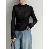 ブラック | 刺繍 ハイネック シアートップス | Bifrost