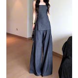 ダークブルー | クロップド デニムジャケット ワイドパンツ セットアップ | Bifrost