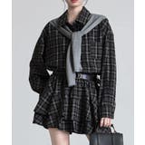 ブラック | チェック柄 ティアードワンピース | Bifrost