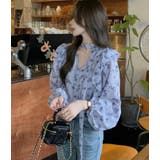 パフスリーブ 花柄 チョーカー付きトップス | Bifrost | 詳細画像3 