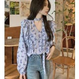 パフスリーブ 花柄 チョーカー付きトップス | Bifrost | 詳細画像5 