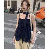 ネイビー | チョーカーリボン ティアード キャミソール | Bifrost