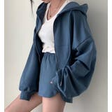 ブルー | ジップアップ パーカー ショートパンツ セット | Bifrost
