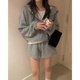 グレー | ジップアップ ニットパーカー ショートパンツ セット | Bifrost
