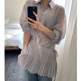 グレー | シアーシャツ ウエストギャザー プリーツスカート セットアップ | Bifrost