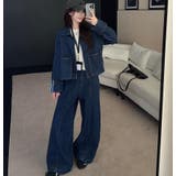 ブルー | ジップアップ ジャケット ワイドパンツ デニムセットアップ | Bifrost