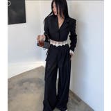 レース切り替え クロップドジャケット タックワイドパンツ セットアップ | Bifrost | 詳細画像1