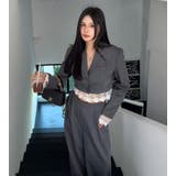 グレー | レース切り替え クロップドジャケット タックワイドパンツ セットアップ | Bifrost