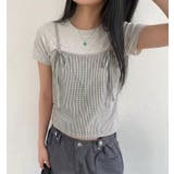 グレー | リボン付き キャミソール重ね着風 T シャツ | Bifrost