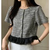 ブラック | ツイード フリル ショートジャケット | Bifrost