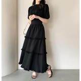ブラック | パフスリーブ トップス フリルスカート セットアップ | Bifrost