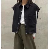 ブラック | 襟付き デニムベスト 前開き ルーズシルエット ショート | Bifrost