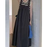 ブラック | 調整可能ストラップ サロペットワンピース ギャザーマキシ丈 | Bifrost