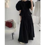 ブラック | シャーリングトップス × マキシスカート セットアップ パフスリーブ | Bifrost