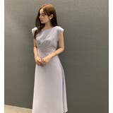 ブルー | コクーンネック タックデザイン フレアミディワンピース | Bifrost