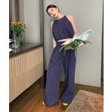 ストライプクロップドトップス × ハイウエストタックワイドパンツ セットアップ | Bifrost | 詳細画像4 