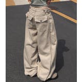 ベージュ | バックポケット付き サイドスリット ワイドデニムパンツ | Bifrost