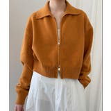 オレンジ | ターンダウンカラー ショート ニットアウター ファスナーデザイン | Bifrost