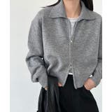 グレー | ターンダウンカラー ショート ニットアウター ファスナーデザイン | Bifrost