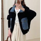 ブラック | デニムパッチワーク フルジッパー ルーズフィット ニットカーディガン | Bifrost
