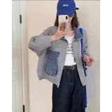 デニムパッチワーク フルジッパー ルーズフィット ニットカーディガン | Bifrost | 詳細画像4