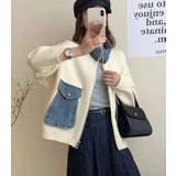 デニムパッチワーク フルジッパー ルーズフィット ニットカーディガン | Bifrost | 詳細画像5