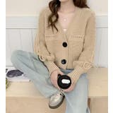 デニムパッチワーク フルジッパー ルーズフィット ニットカーディガン | Bifrost | 詳細画像3 