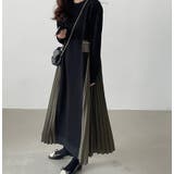ブラック | パッチワーク プリーツ ポケット付き ロングスリーブ ワンピース | Bifrost
