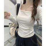 ホワイト | シルエットが美しいスクエアネックロングスリーブトップス | Bifrost