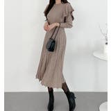 フリル袖プリーツニットロングワンピース | Bifrost | 詳細画像1 