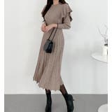 フリル袖プリーツニットロングワンピース | Bifrost | 詳細画像3 