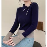 ボタンディテールカラーブロックニットトップス | Bifrost | 詳細画像13 