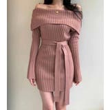 ピンク | オフショルダーリブニットワンピース | Bifrost