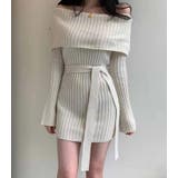 ホワイト | オフショルダーリブニットワンピース | Bifrost