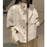 オフホワイト | ボタンデザインレザージャケット | Bifrost