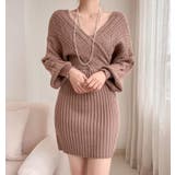 キャメル | ケーブルニットクロスワンピース | Bifrost