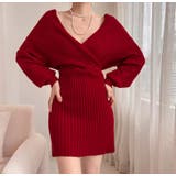 レッド | ケーブルニットクロスワンピース | Bifrost