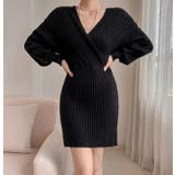 ブラック | ケーブルニットクロスワンピース | Bifrost